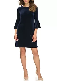 Women's Bell Sleeve Velvet Shift Dress