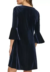 Women's Bell Sleeve Velvet Shift Dress