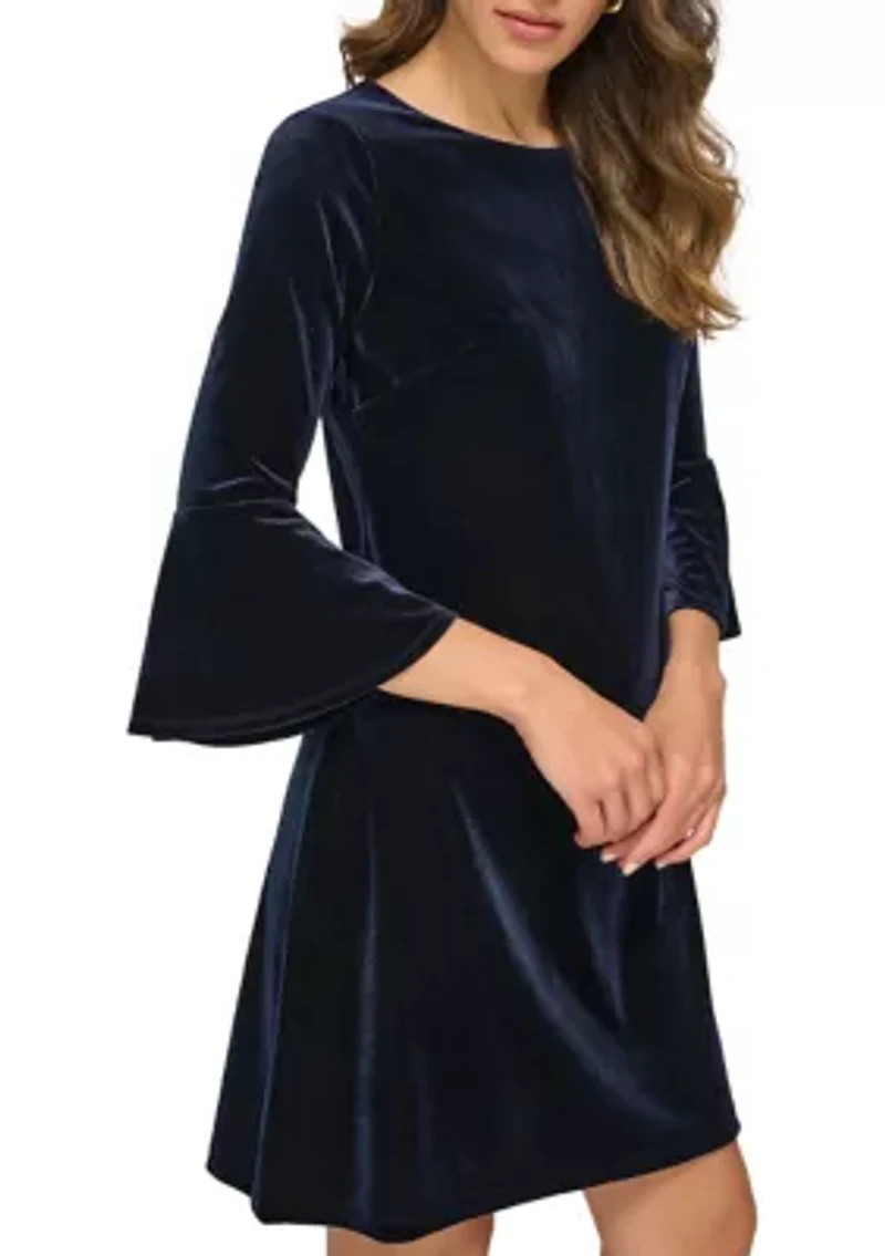 Women's Bell Sleeve Velvet Shift Dress