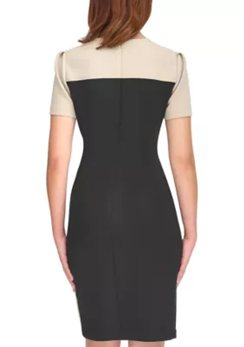 Women's Short Sleeve Asymmetric Studded Scuba Hem Sheath Dress