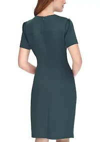Women's Short Sleeve Asymmetric Studded Scuba Hem Sheath Dress