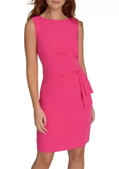 Women's Sleeveless Bateau Neck Side Drape Sheath Dress
