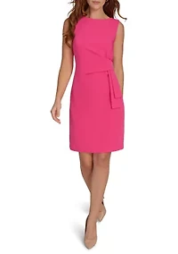 Women's Sleeveless Bateau Neck Side Drape Sheath Dress