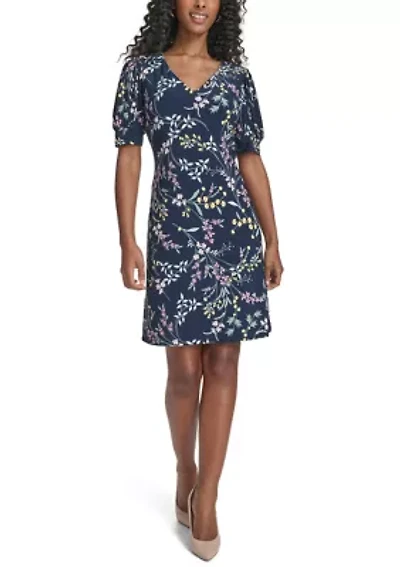 Women's V-Neck Floral Print A-Line Dress