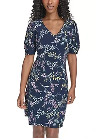 Women's V-Neck Floral Print A-Line Dress