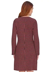 Women's Long Sleeve Printed Jersey Shift Dress
