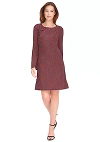 Women's Long Sleeve Printed Jersey Shift Dress