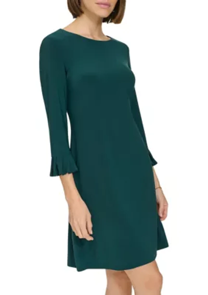Women's 3/4 Sleeve Pleat Cuff Jersey Shift Dress