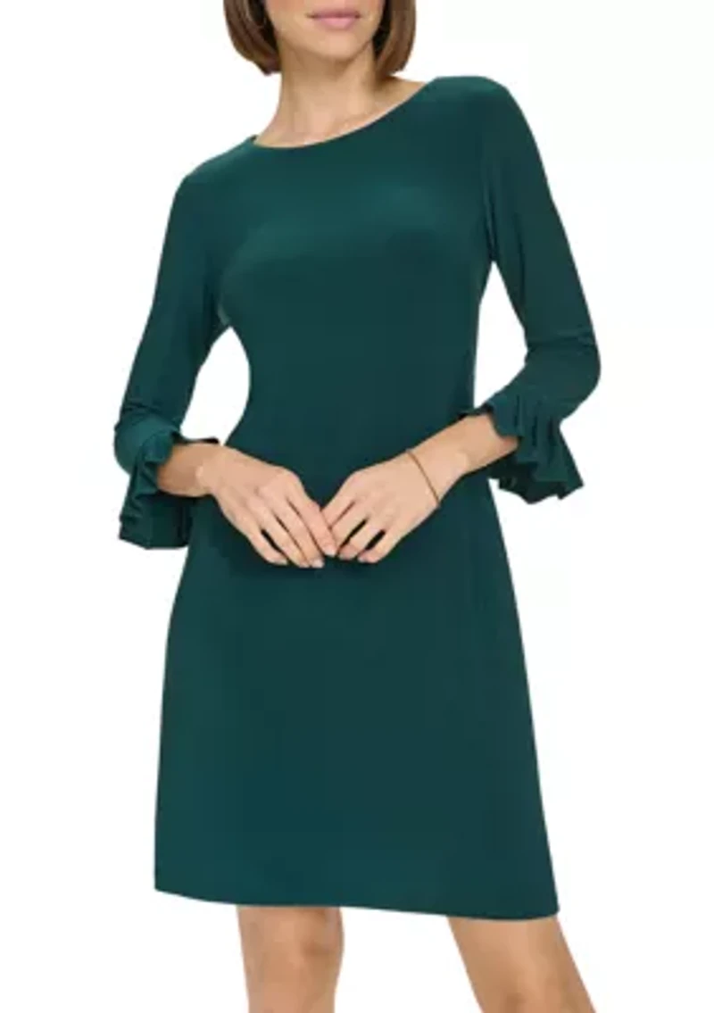Women's 3/4 Sleeve Pleat Cuff Jersey Shift Dress