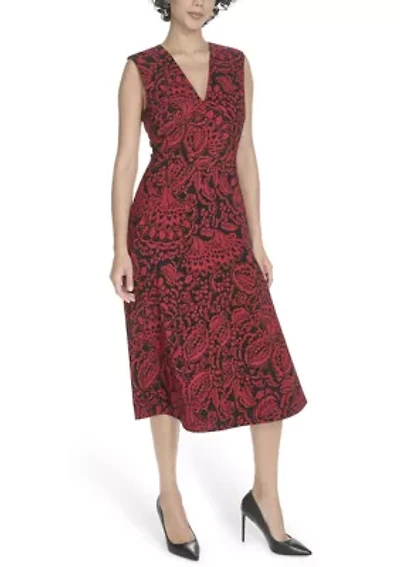 Women's Sleeveless V-Neck Fit and Flare Dress