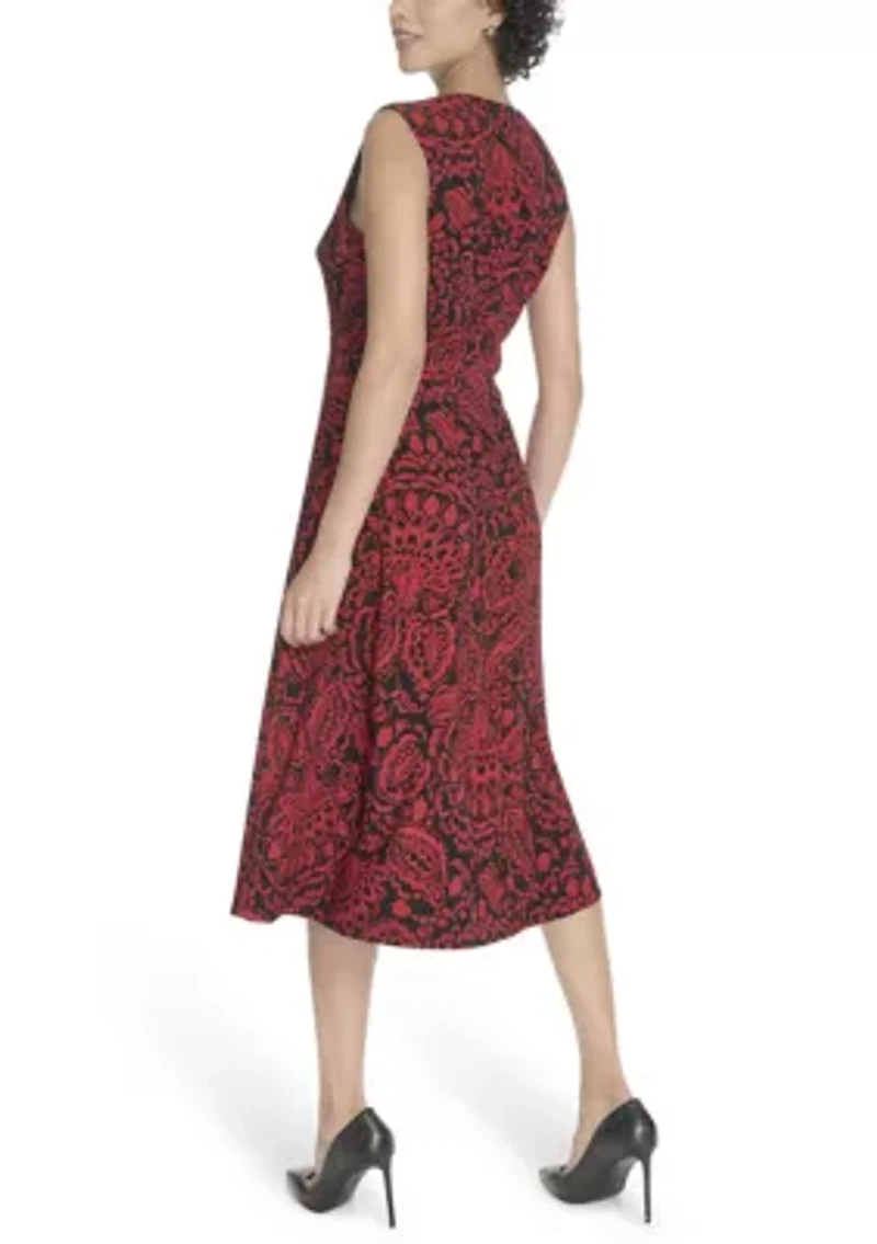 Women's Sleeveless V-Neck Fit and Flare Dress