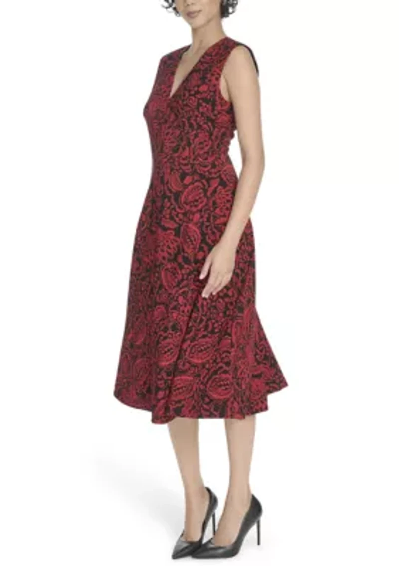 Women's Sleeveless V-Neck Fit and Flare Dress