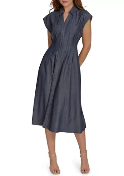 Women's V-Neck Denim Midi Dress