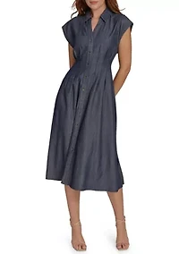 Women's V-Neck Denim Midi Dress