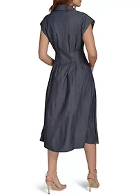 Women's V-Neck Denim Midi Dress