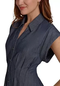 Women's V-Neck Denim Midi Dress