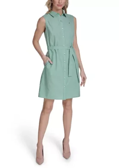 Women's Micro Check Cotton Collared Shirtdress