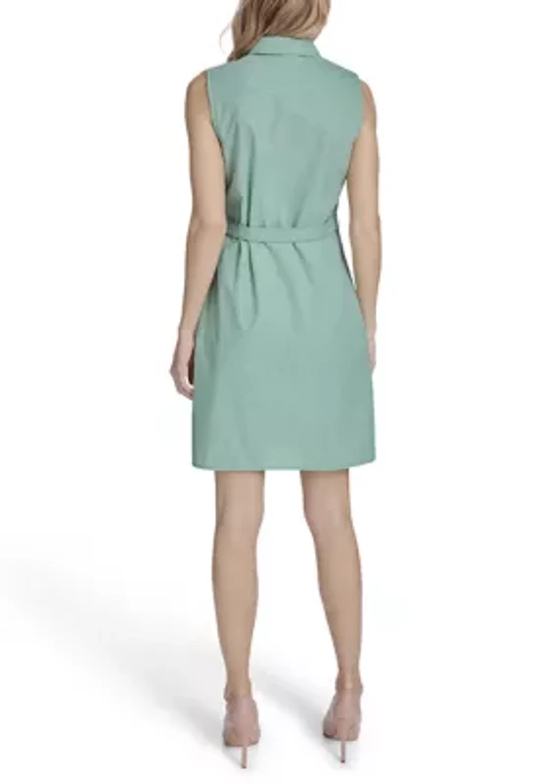 Women's Micro Check Cotton Collared Shirtdress