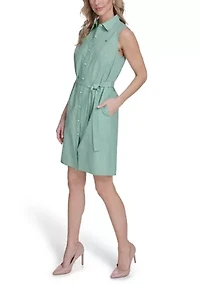 Women's Micro Check Cotton Collared Shirtdress