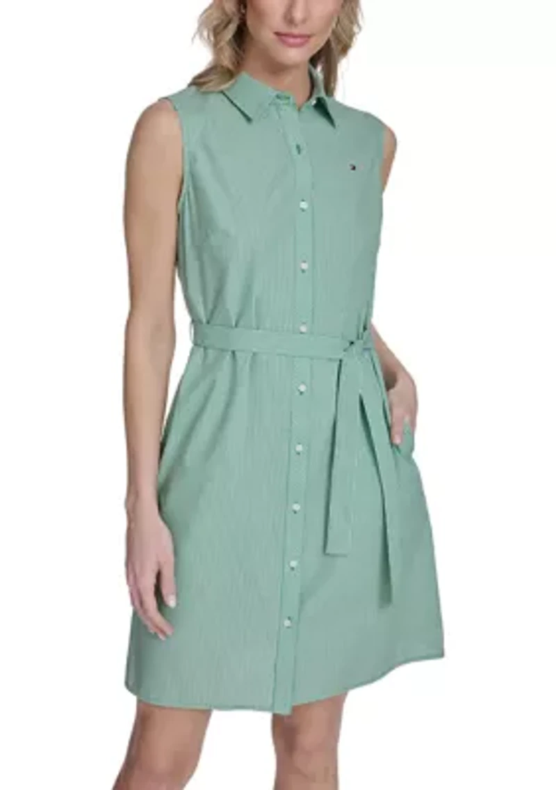 Women's Micro Check Cotton Collared Shirtdress