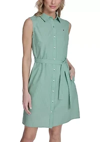 Women's Micro Check Cotton Collared Shirtdress