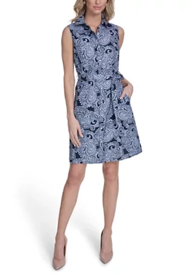 Women's Paisley Print Sleeveless Cotton Shirtdress