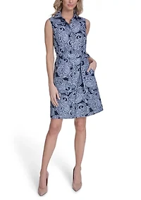Women's Paisley Print Sleeveless Cotton Shirtdress