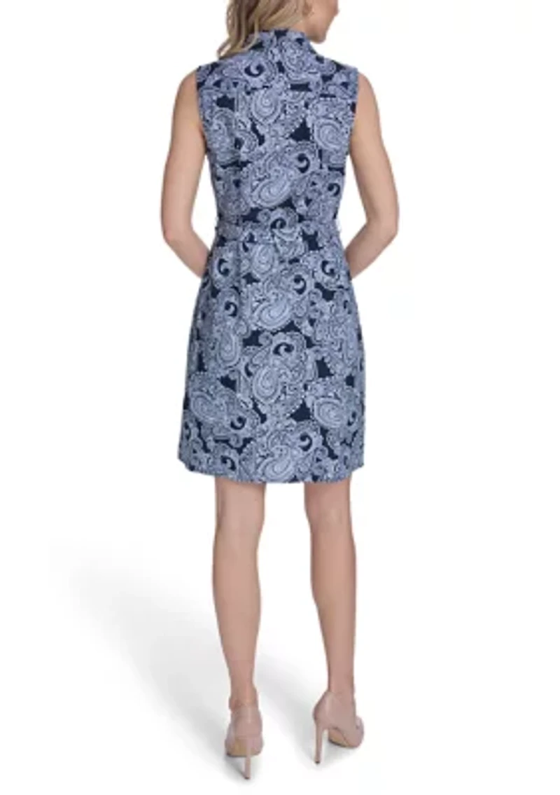 Women's Paisley Print Sleeveless Cotton Shirtdress