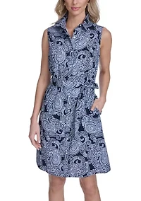 Women's Paisley Print Sleeveless Cotton Shirtdress