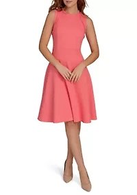 Women's Sleeveless Hopsack Fit and Flare Dress with Fringe Trim