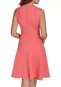 Women's Sleeveless Hopsack Fit and Flare Dress with Fringe Trim