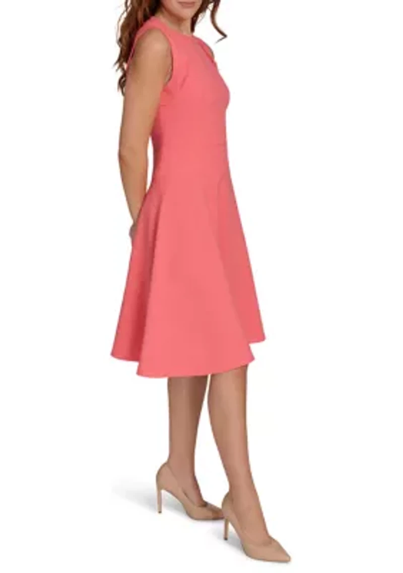 Women's Sleeveless Hopsack Fit and Flare Dress with Fringe Trim