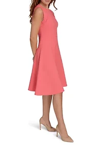 Women's Sleeveless Hopsack Fit and Flare Dress with Fringe Trim