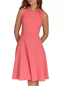 Women's Sleeveless Hopsack Fit and Flare Dress with Fringe Trim