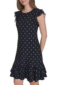 Women's Chiffon Flutter Sleeve Ruffle Hem Jersey Shift Dress
