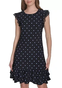 Women's Chiffon Flutter Sleeve Ruffle Hem Jersey Shift Dress