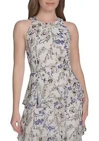 Women's Sleeveless Halter Tiered Chiffon Maxi Dress