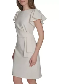 Women's Flutter Sleeve Side Draped Salon Stretch Sheath Dress