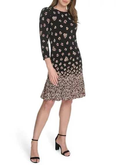 Women's 3/4 Sleeve Single Ruffle Hem Dress