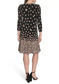 Women's 3/4 Sleeve Single Ruffle Hem Dress