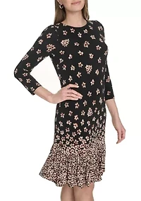 Women's 3/4 Sleeve Single Ruffle Hem Dress