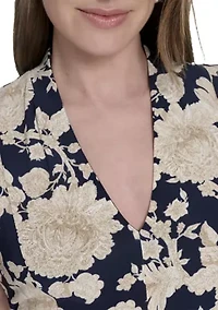 Women's Printed Cap Sleeve V-Neck Midi Jersey Dress