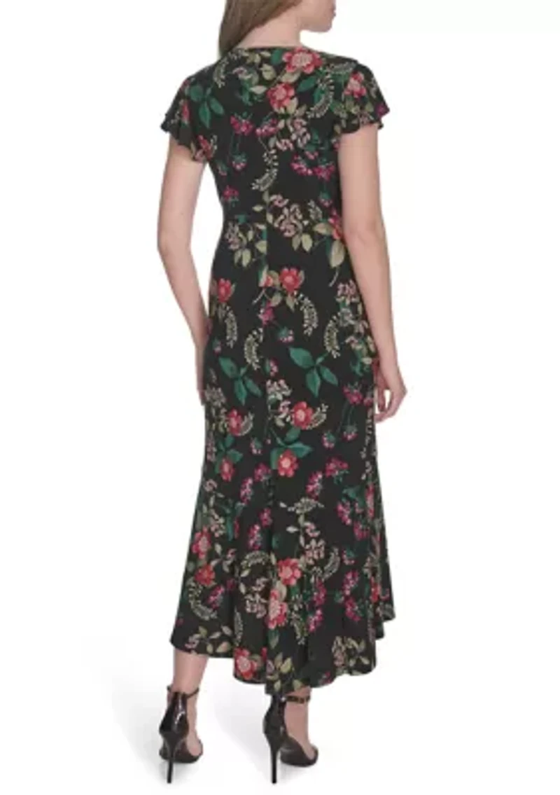 Women's Flutter Sleeve V-Neck Midi Dress