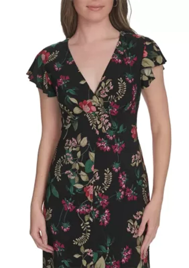 Women's Flutter Sleeve V-Neck Midi Dress