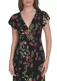 Women's Flutter Sleeve V-Neck Midi Dress