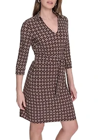 Women's 3/4 Length Sleeve Collared Fit and Flare Dress