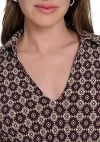 Women's 3/4 Length Sleeve Collared Fit and Flare Dress