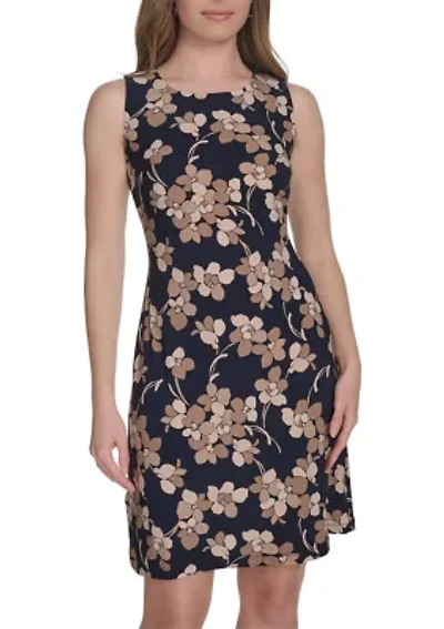 Women's Sleeveless Floral Jersey Printed Sheath Dress