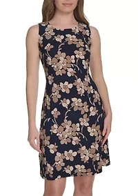 Women's Sleeveless Floral Jersey Printed Sheath Dress