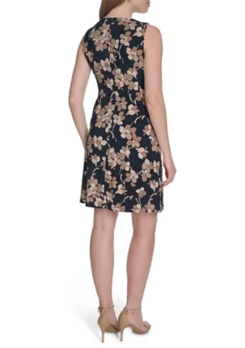 Women's Sleeveless Floral Jersey Printed Sheath Dress